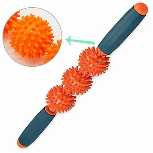 2019 Muscle Roller Stick 3 Ball, Restore Pressure Point Muscle Roller Massage Stick with Soft Spikes for Reducing Body Muscle Soreness (Orange)