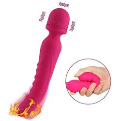 Heated Wand Massager, Rechargeable Cordless Waterproof Magic Mini Massager, Medical Grade Soft Full Silicone, 7X Multi-Speed Vibrations, Tail Has Heating Function for Muscle Aches and Sports Recovery