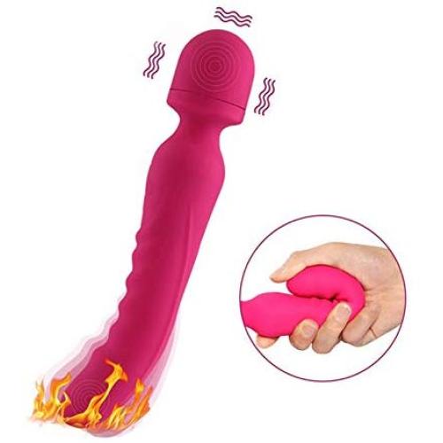 Heated Wand Massager, Rechargeable Cordless Waterproof Magic Mini Massager, Medical Grade Soft Full Silicone, 7X Multi-Speed Vibrations, Tail Has Heating Function for Muscle Aches and Sports Recovery