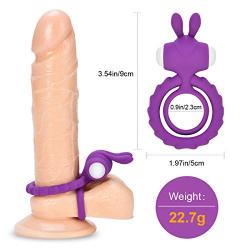 Electric Penis Ring, Yuechao Electric Male Ring with Mini Bullet for Couples Play Mens Vibrating Cock Ring Waterproof for Longer Harder Erection (Purple Rabbit)