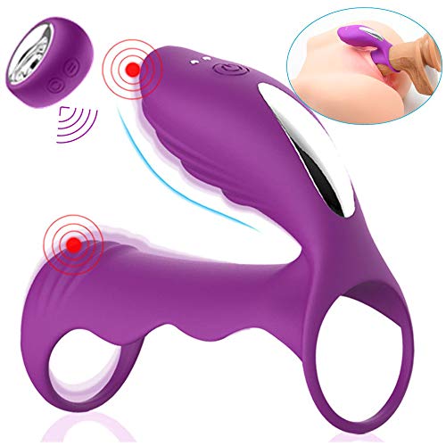 Vibrating Penis Ring-Massager Ring Dual G-spot Vibrator Cock Ring Set,Full Silicone Sex Toy Delay Spray Erection Ring for Men or Couple, Waterproof Vagina Clitoris Stimulator for Women(Purple)