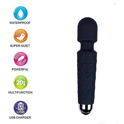 Compact Power Wand Wireless, Wand Massager with 20x Magic Multi-Speed Vibrations, Cordless, Waterproof, Personal Handheld Electric Massager for Neck Shoulder Back Body Massage (Black)