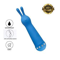 ALBK Ma％Stùrbation F-Lirt Toy Handheld Portable Electric C-lǐtōris Massager, Diamond Silicone Bunny Ear 10 Frequency Vibrator Blue