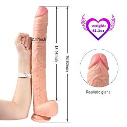 16.93-inch Lifelike Realistic Dildo with Powerful Suction Cup - Fake Penis Female Hands-Free Massage Toys