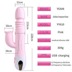 Wushuangyu Realistic Silicone Female Vibrant Toys with 12 Frequency Telescopic and 12 Kinds of Tongue Licking Rechargeable - Vibrant Toy