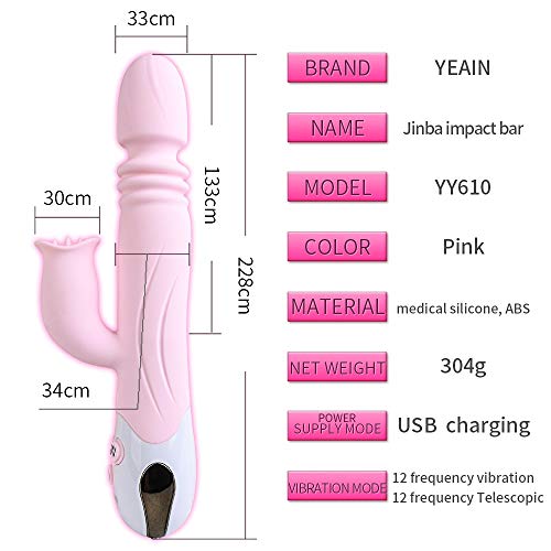 Wushuangyu Realistic Silicone Female Vibrant Toys with 12 Frequency Telescopic and 12 Kinds of Tongue Licking Rechargeable - Vibrant Toy