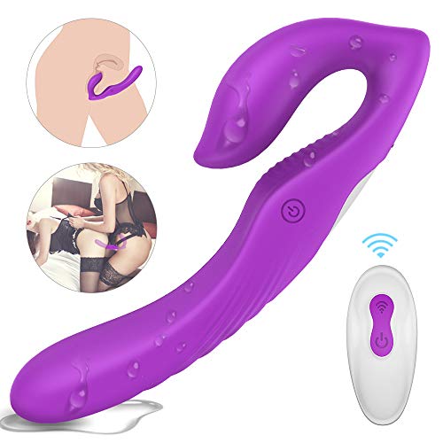 Remote Control Strapless Strap on Dildo Dual Vibrators, 9 Speed Rechargeable G-Spot Massager, Silicone Double Ended Dildos Sex Toys for Lesbian Women Couples (Purple)