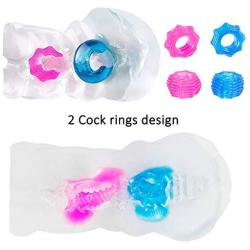 Male Masturbator Crystal Pocket Pussy Male Sex Toys Realistic Textured Vagina Masturbation for Man Free Your Hands 3D Masturbators with 2 Cock Rings