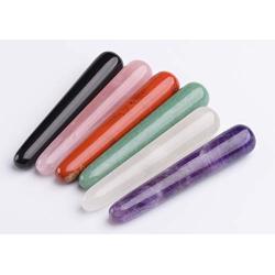 JIC Gem 6pc Natural Crystal Massage Wand for Face Acupuncture Therapy Pointed Stick Tretament Gua Sha Scraping Tool for Reiki Healing