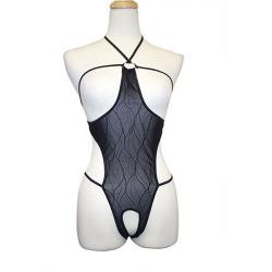 Exposed by Magic Silk Womens Mesh Wavy Line Cupless & Crotchless Teddy