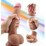 Big Eggs Super Realistic Dildo, Slightly Bendable 8 Inch Premium Liquid Silicone Penis Dong with Suction Cup,Sex Toys for Women, Female Massage Anal Masturbation, Flesh