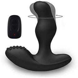 LEVETT Vibrating Anal Plug Butt Vibrator Silicone 16+3 Modes 360 Degree Rotating Head Stimulator Prostate Massager with Remote Controller Operation for Male Sex Toys(Black)