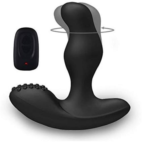 LEVETT Vibrating Anal Plug Butt Vibrator Silicone 16+3 Modes 360 Degree Rotating Head Stimulator Prostate Massager with Remote Controller Operation for Male Sex Toys(Black)