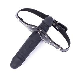 FST Double-Cock Dildo Penis Mouth Gag Mouth Plug Penis Gag with Multi-Function Oral Fixation Mouth Stuffed Bondage Leather Strap On BDSM Adult Sex Toy