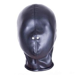 Leather Bondage Mask,Black Full Face Breathable Restraint Head Hood for Adults Sex Toys BDSM Abused Binding Hood