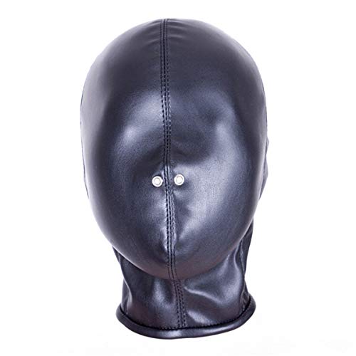 Leather Bondage Mask,Black Full Face Breathable Restraint Head Hood for Adults Sex Toys BDSM Abused Binding Hood