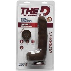 Doc Johnson The D - Uncut D - 9 Inch with Balls - ULTRASKYN - 8" Long and 2.75" Wide - Strong Suction Cup Base - O-Ring Harness Compatible Dildo, Chocolate
