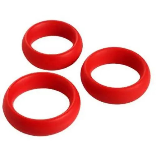 Trinity Vibes 3 Piece Silicone Cock Ring Set, Red Trinity Vibes 3 Piece Silicone Cock Ring Set, Red