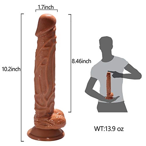 10 Inch Realistic Penis Dildo with Suction Cup for Hands-Free Play Dong with Balls Fake Penis Adult Sex Toys for Female Masturbation(Brown)