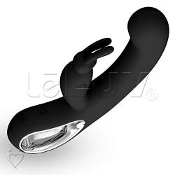 LeLuv Rabbit Vibrator Curved G-Spot Tip and Hollow Handle Smooth Silicone Black