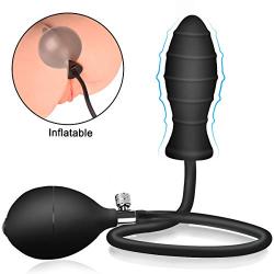 Inflatable Butt Plug, Body-Safe Silicone Anal Balloon Pump with Quick Release Valve Stretch Anal Sex Toys for Beginners and Advanced Users (Black Screw Style)