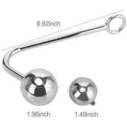 Sexbaby Steel Stainless Anal Hook Sex Toys Single Ball with 2 Balls for Replace Anal Butt Sex Massager for Lover, Bondage Unisex Rope Hook Sex Tool Steel Anal Plug