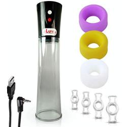 LeLuv Eros Black USB-Powered Electric Penis Pump Smoke Grey Cylinder Bundle with 3 Sizes of Sleeves and 4 Sizes of Constriction Rings