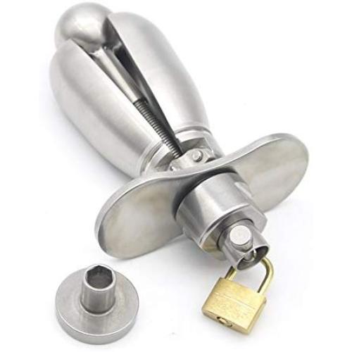 ThinkMax Chastity Device Stainless Steel Butt Plug Heavy Lock Petal Expension Anal Chastity for Advanced Fetish BDSM Game