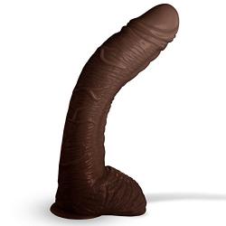 LeLuv Dildo Big Bent 10 Inch Realistic Suction Cup Thick Veiny Curved Chocolate