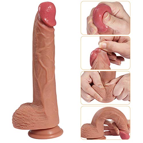 Xise Hyper Realistic 10.7" Dildo Dual Density Liquid Silicone Bendable Penis, Sex Toy Premium Cock for Female Masturbation with Strong Suction Cup Base (Flesh 10.7 inch)