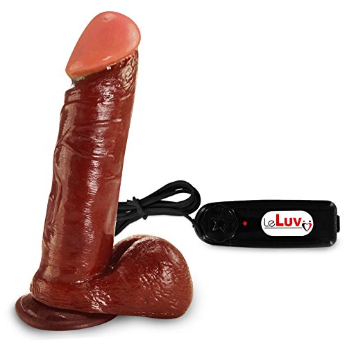 LeLuv Dildo Thick Chocolate Brown 8 Inch Vibrating Multi-Speed Realistic with Suction Cup