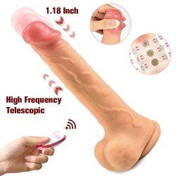 Treediride Realistic Dildo G-spot Vibrator Hands-Free Stimulator with 12 Massage Beads, High Frequency Telescopic Rechargeable Wand Penis with Powerful 7 Vibration Modes and Strong Suction Cup