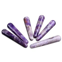 AMOYSTONE Natural Amethyst Crystal Massage Treatment Sticks Points Worry Stone Set 6pcs 4"