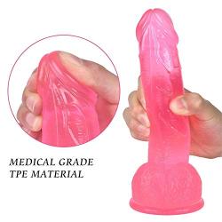 Realistic cute pink female 7.2 inch silicone Dîldɔ, suitable for beginners