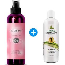 Toy Cleaner and Lube Bundle for Men and Women - Hypoallergenic Disinfectant Spray + Water Based Lubricant for Sensitive Skin - Paraben Free + Fragrance Free + Alcohol Free