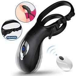 Vibrating Cock Ring with Adjustable Strap, 9 Vibration Modes Double Penis Ring with Remote Control Rechargeable Waterproof Clit Vibrator Sex Toys for Men, Women and Couples (Black)