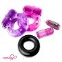 Cock Ring Set – 2 Vibrating Cock Rings w. Clit Stimulator & 1 Standard Penis Ring – Erection Enhancing Sex Toy for Men and Couples