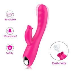 Silent Dual Motor USB Cable Rechargeable Cordless Waterproof 30 Frequency Wireless Soft Vǐbrǎtǒrs Whisper Quiet Products Fantastic Pleasure Suction (Rose Red)