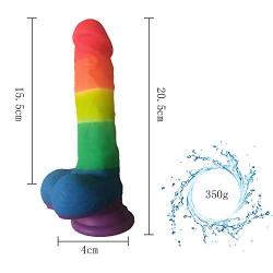 Didlo Long 8 Inch Realistic Lifelike Flesh Huge Tools for Women Silicone Tools with Suction Cup-Rainbow Color-jixubupagua