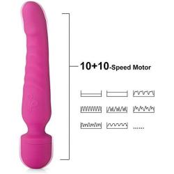 Heated Wand Massager, Rechargeable Cordless Waterproof Magic Mini Massager, Medical Grade Soft Full Silicone, 7X Multi-Speed Vibrations, Tail Has Heating Function for Muscle Aches and Sports Recovery