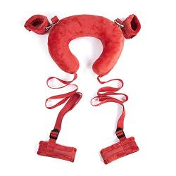 Feeke Neck Arm Tethered Set Wrist Thigh Ties with Pillow Bundle Binding Split Leg Adult Toys DEPUR (Color : Red)