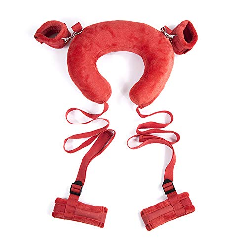 Feeke Neck Arm Tethered Set Wrist Thigh Ties with Pillow Bundle Binding Split Leg Adult Toys DEPUR (Color : Red)