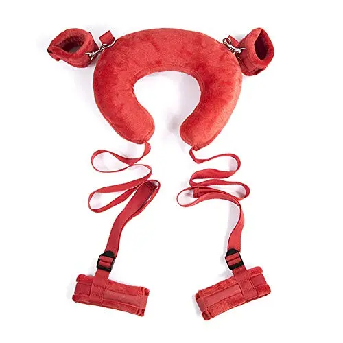 Feeke Neck Arm Tethered Set Wrist Thigh Ties with Pillow Bundle Binding Split Leg Adult Toys DEPUR (Color : Red)