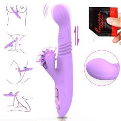 G Spot Clitoral Vibrator, Waterproof Soft Silicone Licking Tongue Vibrating Dildo Oral Massager Vagina Stimulator Sex Toy with Heating Function, Purple