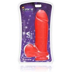 Thick Cock with Balls Dildo with Suction Cup, Red, 9 Inch