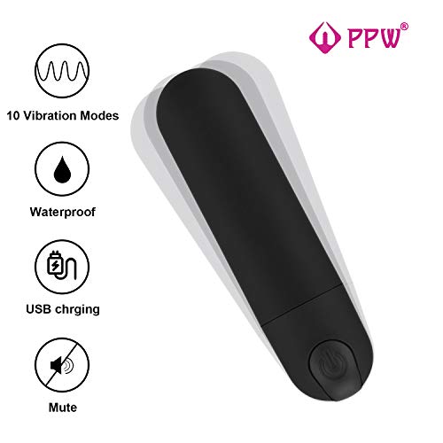 PPW Mini Massager Bullet Sex Toy,Vibrator for Clitoris Stimulation,Powerful Rechargeable,Waterproof,Portable Sex Toy for Women 10 Modes Black (Black-2)