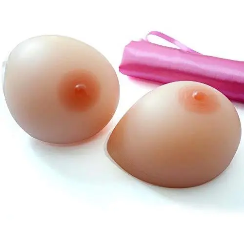 1400g/pair Water Drop Shape Silicone Mastectomy Breast Form Breast Enhancer Artificial Breasts F Cup,with Pink Protective Bag