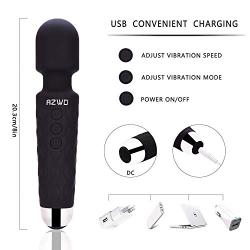 RZWD Wireless Waterproof Electric Wand Massager, Travel Relaxation Massage Tool USB Charging - 20 Times Vibration Mode Relieves Shoulder and Foot Waist Fatigue-Black.