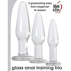 Adam and Eve Glass Anal Training Trio 3 Clear Butt Plugs