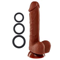 Cloud 9 Novelties Premium 7 Inch Pro Sensual Realistic Silicone Dildo with Bonus Cock Rings 3 Piece, Brown